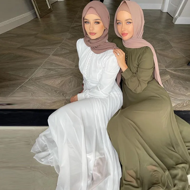 

Solid Color Muslim Women Chiffon Long Dress Dubai Turkish Long Sleeve Islamic Ramadan Arabic Abaya Kaftan Loose Middle East Robe