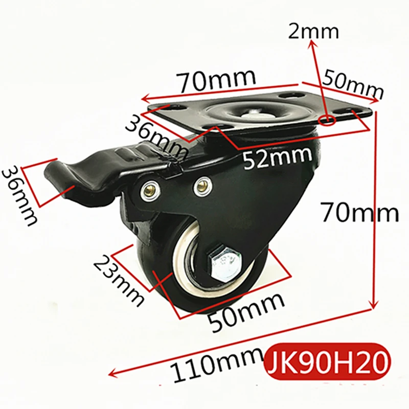 2pcs/lot 2 inches 50mm Bearing Capacity 100kg Black Trolley Wheels Caster Rubber Swivel Casters for Office Chair Sofa Platform