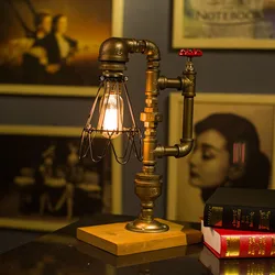 Loft Industrial Style Retro Desk Lamp Edison Water Pipe Lamp American Bedroom Study Water Pipe Decorative Table Lamp