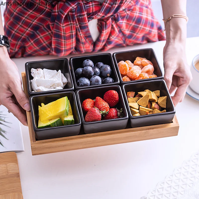 Wooden Pallets Snack Bowl Japanese-style Snack Platter Dim Sum Bowl White Ceramics Dried Fruit Platter Home Salad Dessert Plate