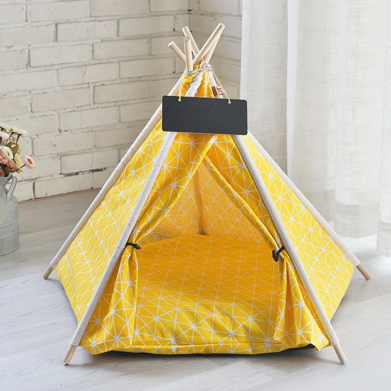 

Yellow Cotton Linen Kawaii Dog Pet Tents House Pet Tent House Cat Bed Portable Travel Dog Houses Mats Textiles Puppy Excursion