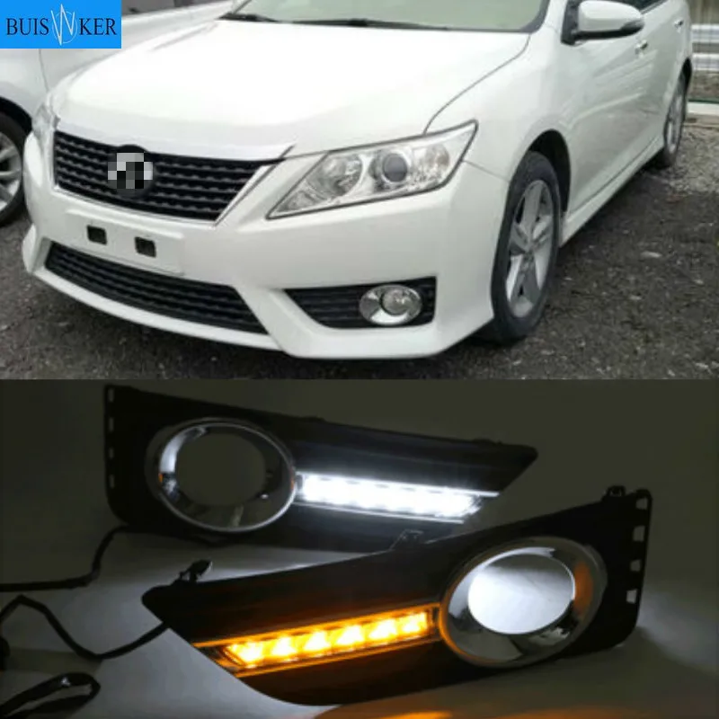 

1 Pair Car LED DRL Daytime Running Lights fog lamp cover Daylight Turn yellow and night blue For Toyota Camry 2012