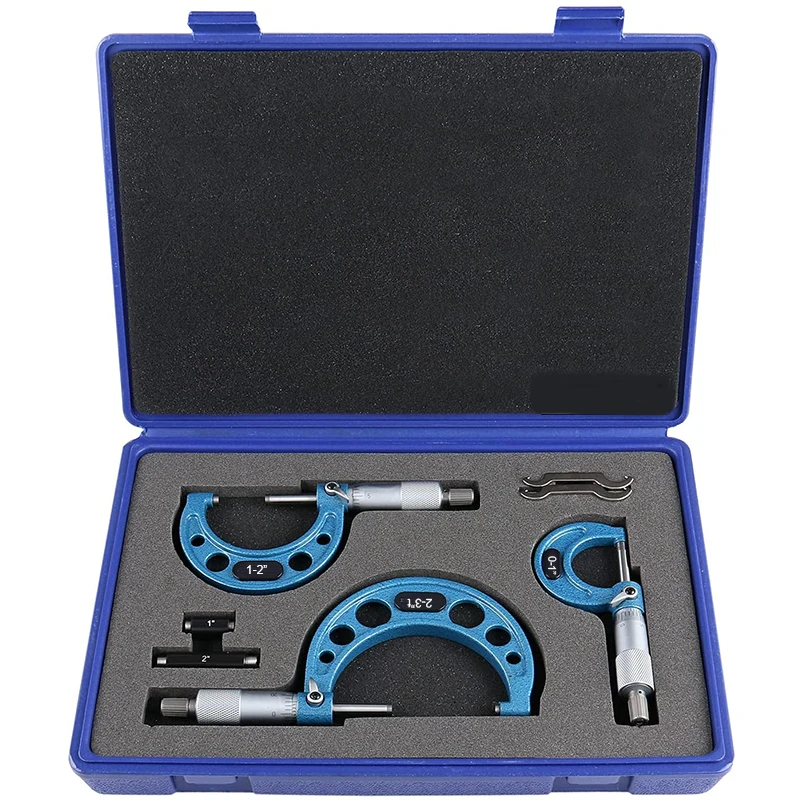 3Pcs Micrometer Set Bearing Steel High Accuracy Outside Diameter Wrench Measurement Tool 0 -75mm/0-3