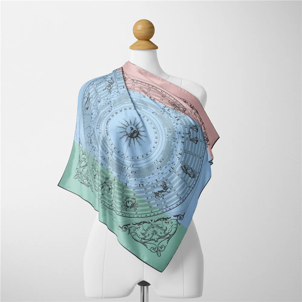 Twill Silk Scarf Woman Constellation Print Square Scarves Wraps Bandana Small Hijab Foulards Lady Tie Headband Neckerchief 53CM