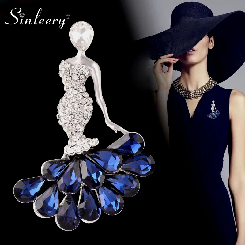 SINLEERY Chic Blue Cubic Zircon Brooch Elegnat Lady Brooch For Women Silver Color Accessories Fashion Jewelry