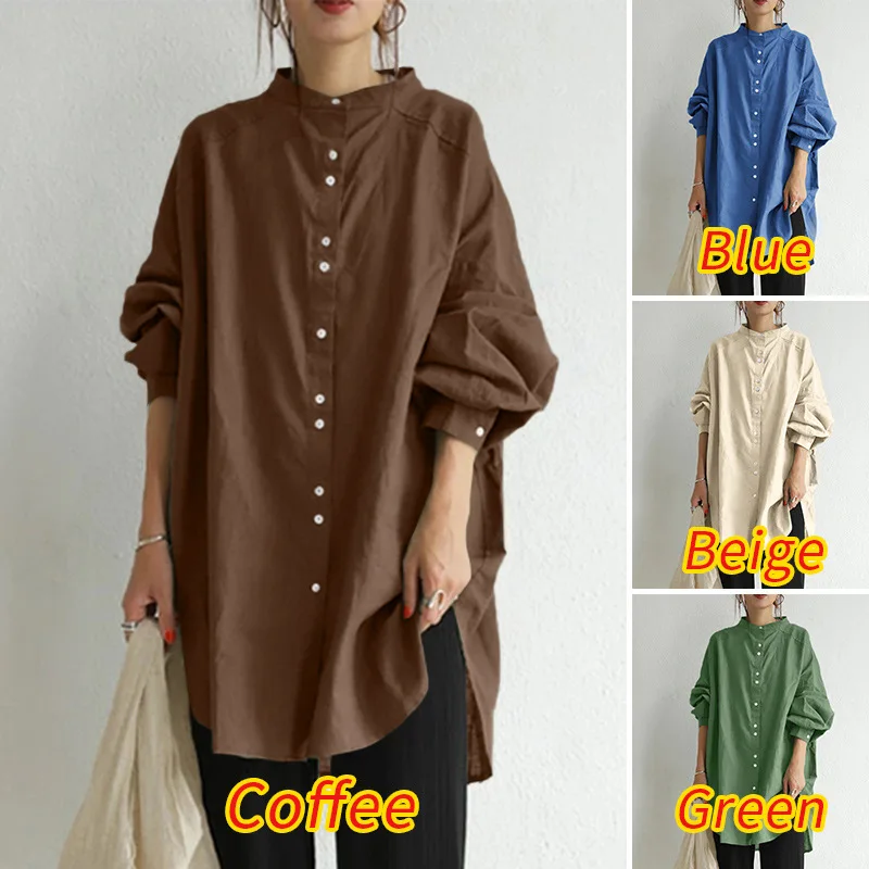 New plus size ladies casual shirt 7XL 6XL 5XL fashion long sleeve cotton collar button loose solid color top.