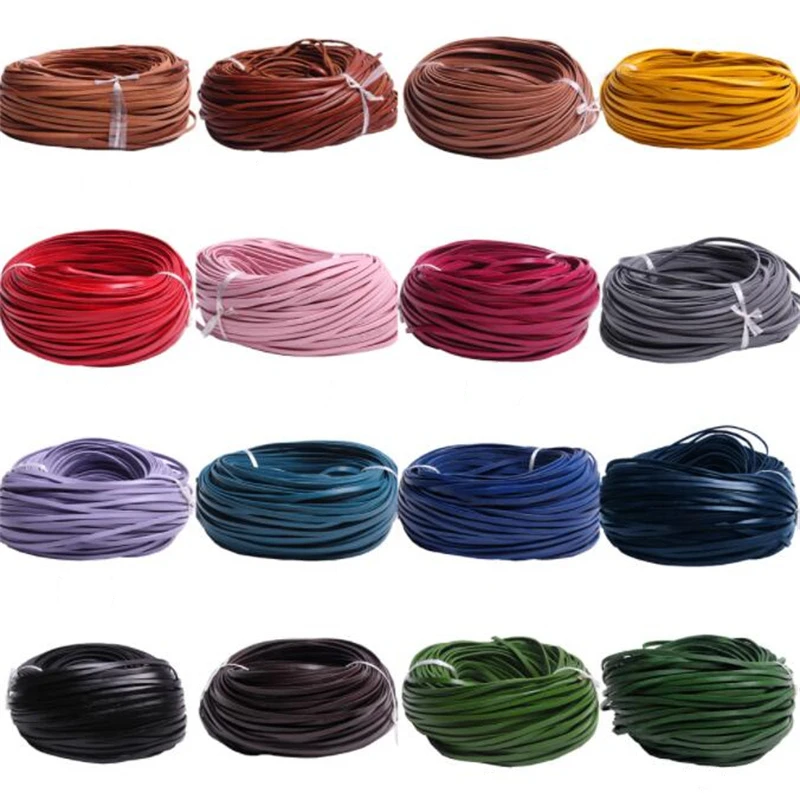 2 metry Retro Wysokiej jakości kolorowy sznurek z prawdziwej skóry 3-10 mm Płaska nić ze skóry bydlęcej Dopasuj naszyjnik Bransoletki Biżuteria DIY