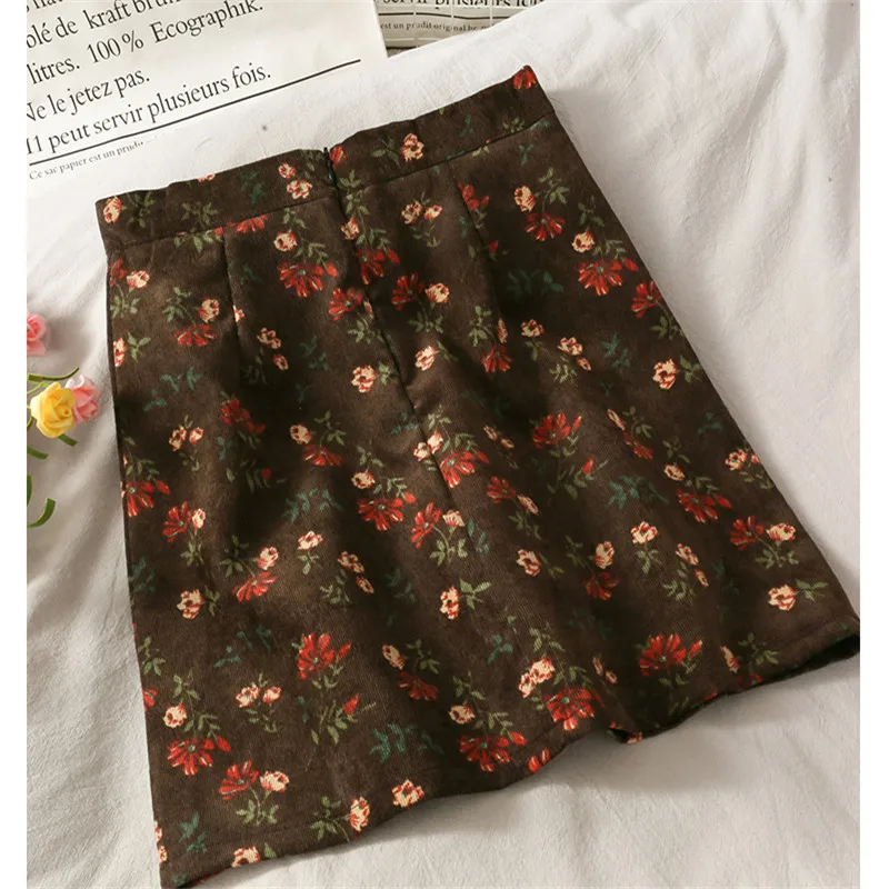 2021 Sprint Autumn Women Floral Print Skirts Vintage High Waist A-Line Mini Skirts Ladies Short Package Hip Bodycon Skirt CD108