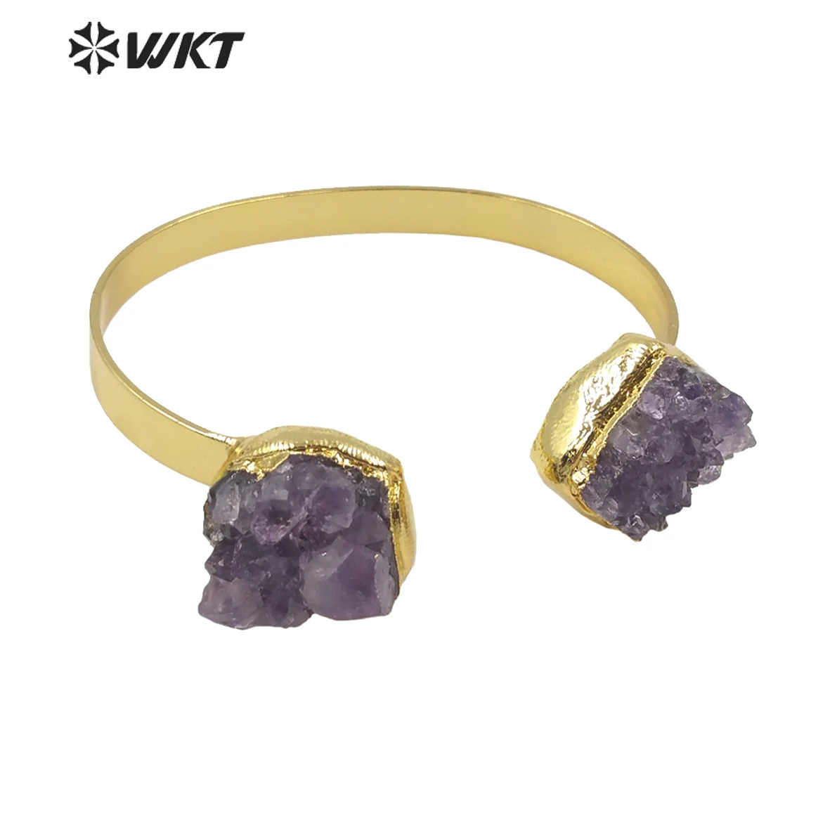 

WT-B594 WKT 2023 Fashion Style Natural Amethysts Jewelry Stone Cuff Bangle Opening Adjustable Gold ACC Women Decorated