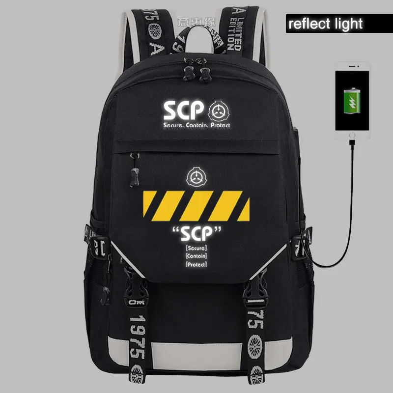 SCP Secure Contain Protect Backpack student school Canvas Bag Luminous Schoolbag reflect light Travel Bags