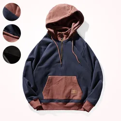 Autumn and Winter Fashion Pure Cotton Terry Heavyweight Thick Plus Velvet Hoodies for Men's Loose Hooded Pullover Sportswear