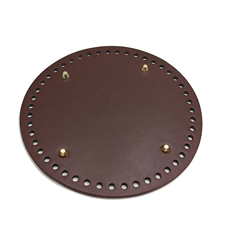 20cm Round Leather Bag Bottom Base with Pre-drilled Holes for Knitting DIY Purse Handbag Shoulder Bag Making Accessory