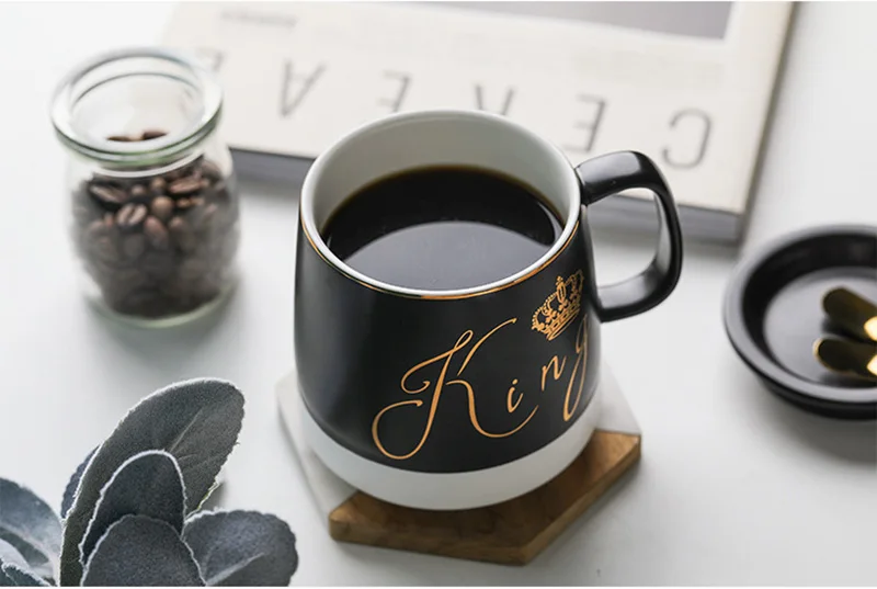 Outline in gold ceramic mug with lid spoon, cup kitten coffee ceramic mugs office cup office Drinkware couple cup gift