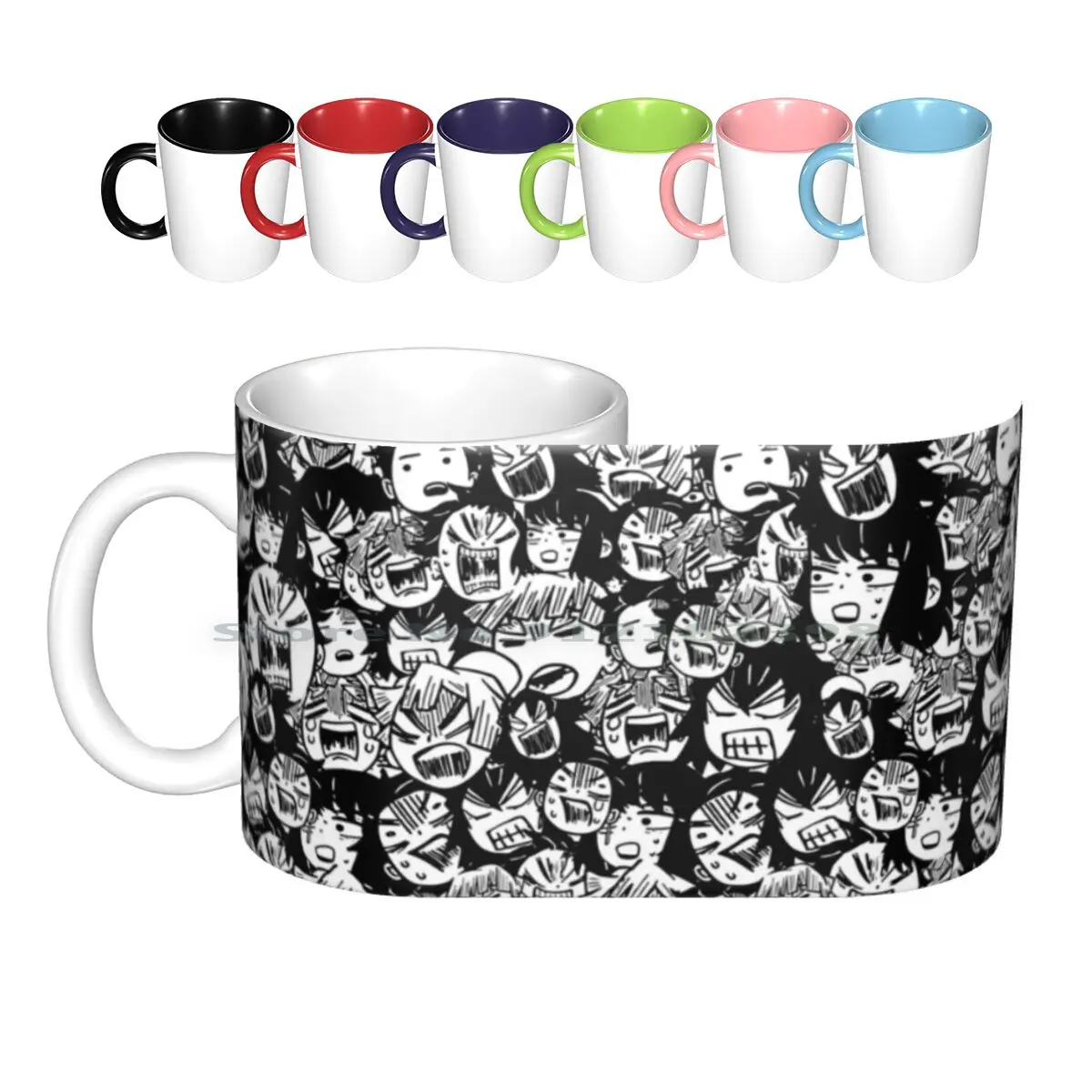 Demon Faces Ceramic Mugs Coffee Cups Milk Tea Mug Tanjiro Inosuke Face Demon Anime Manga Japan Japanese Black White Tokyo