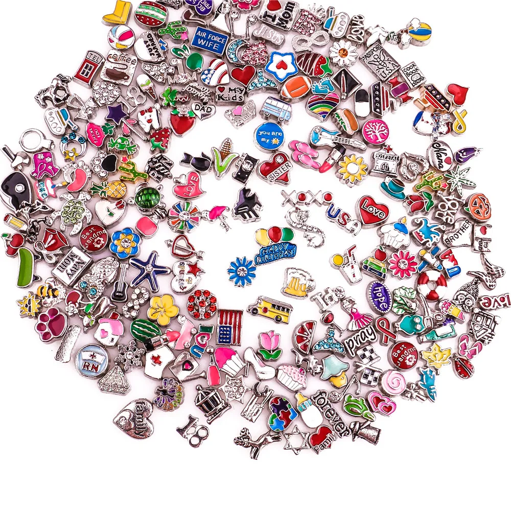 30/50Pcs Mixed Random Heart Love Animal Rose Flower Lettter Floating Charms Fit Glass Reliquary Photo Locket Pendant Jewelry