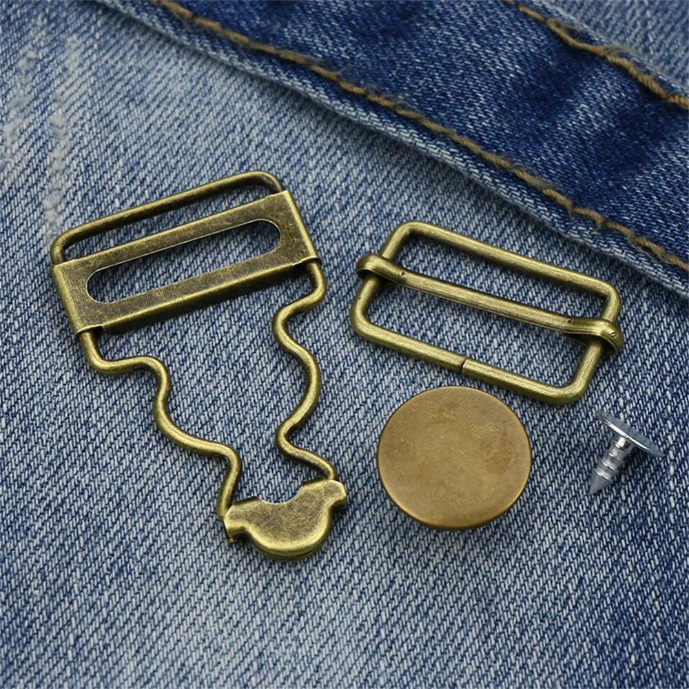 1 Set Bretels Kalebas Gesp Metalen Knopen Retro Vintage Jean Broek Knoop Haak Gespen Bib Broek Aanpassing Tool