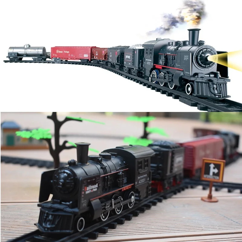 Children's Simulation Iectric Trains High-Speed Rail Track Vehicle Retro Classic Electric Train  Set Model Toy Kids Boy