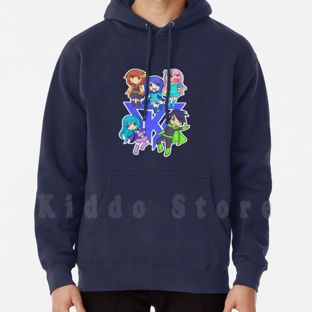 Sudaderas con capucha azules de manga larga Krew Itsfunneh Funneh Krew Krew Fam Funneh Itsfunneh Krew Krew Fam Piggy Piggy