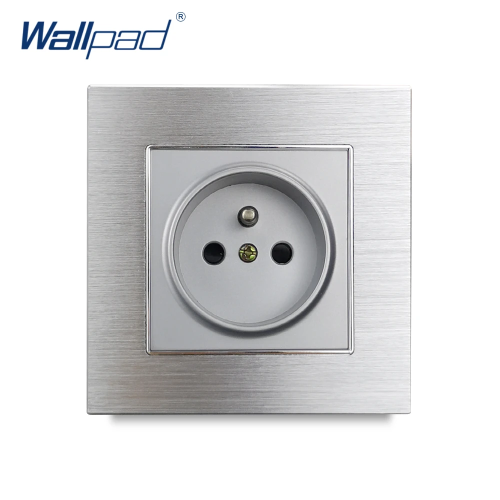 Silver French Socket Wallpad Luxury Satin Metal Panel EU French Electric 16A Wall Socket Electrical Power Outlets