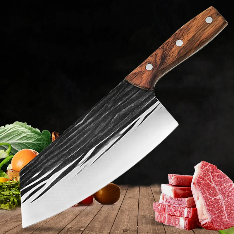 

8" Kitchen Knives Hand Forged Stainless Steel Meat Chopping Cleaver Slicing Vegetables Chinese Chef Knife