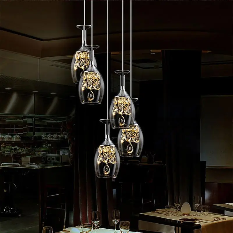 Modern Crystal Led Pendant Light Fixtures Glass Cup Lampshade Suspension Hanging Lamp Dining Room Kitchen Decor Home Lighting