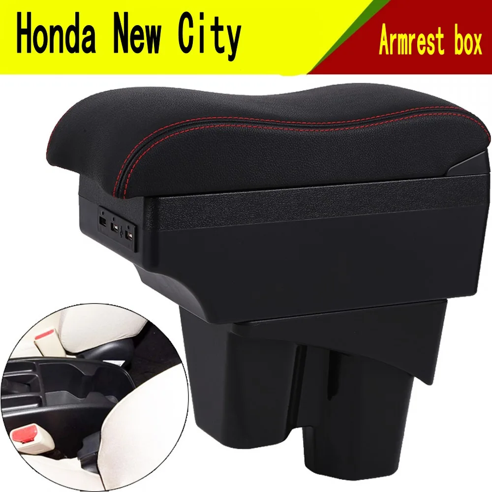 

For Honda City Center console armrest box storage box armrests elbow rest with usb cup holder