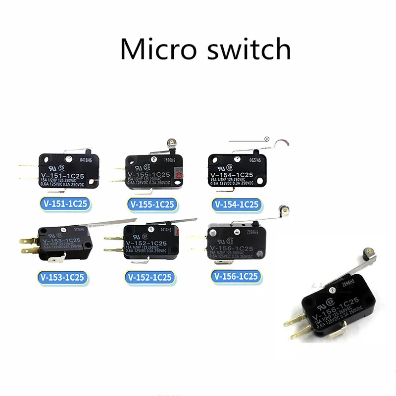 2pcs Microswitch stroke limit switch V-15-1C25 V-151-1C25 V-152-1C25 V-153-1C25 V 154 1C25 V-155-1A6 V 155 1A65 V-15-1A5