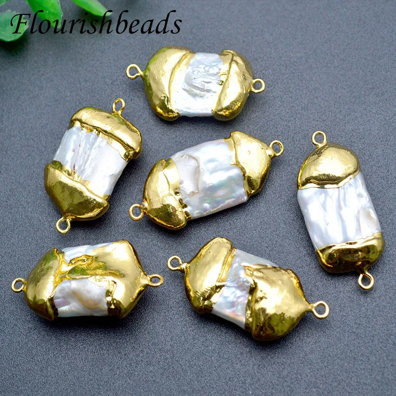 

5 шт в много высокого качества натуральный жемчуг Настоящее золотое покрытие две петли соединитель для бисера нерегулярный кулон для изготовления ювелирных изделий