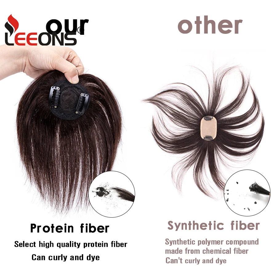 Leeons-Pinzas sintéticas para mujer, postizos rectos de parte libre para pérdida de cabello suave, cubierta de volumen, color negro