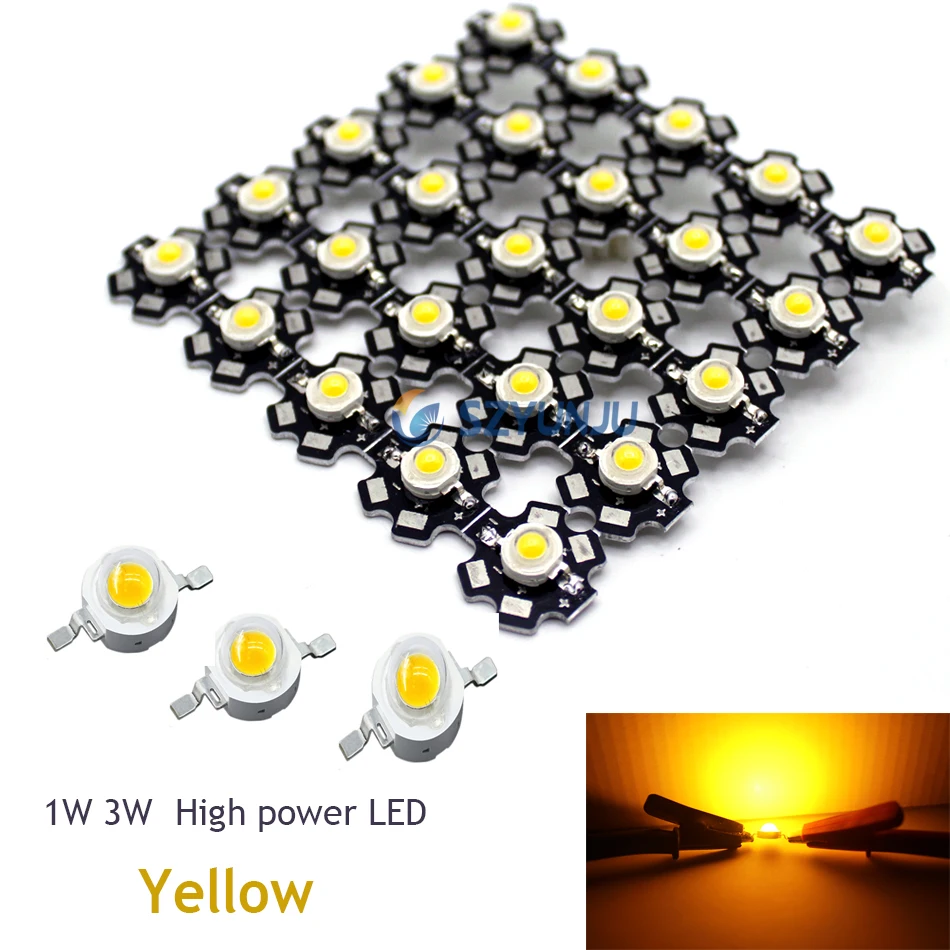 10-1000PCS 1W 3W High Power LED 590nm Yellow 2-2.2V Led Emitter or 20mm Star PCB