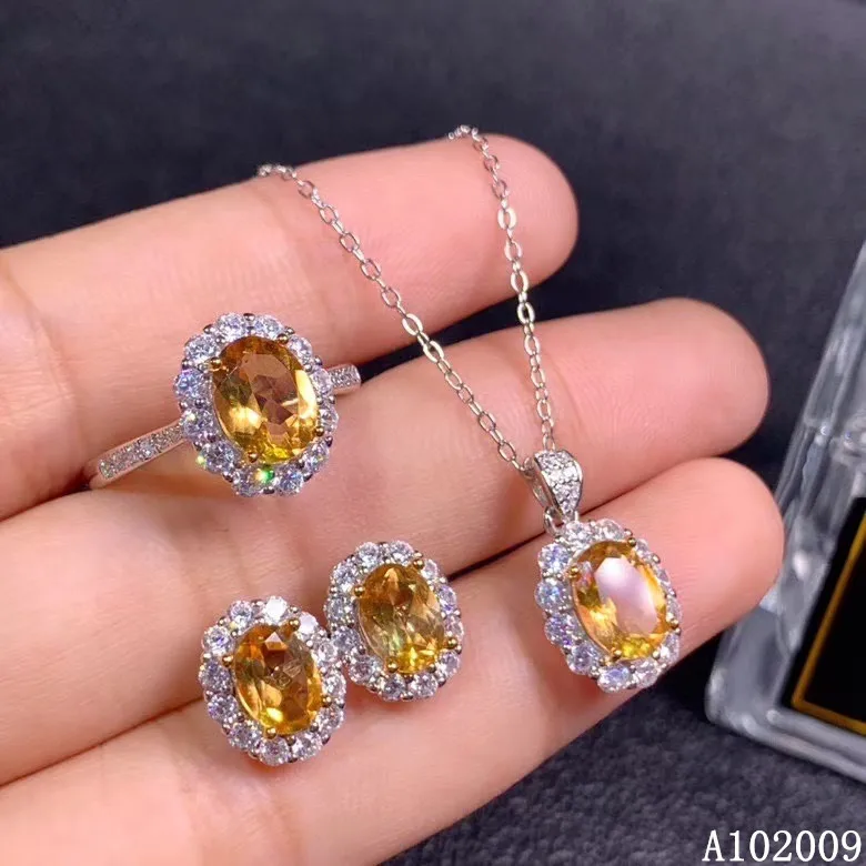 

KJJEAXCMY fine jewelry 925 sterling silver inlaid Citrine earrings ring pendant luxury girl suit hot selling