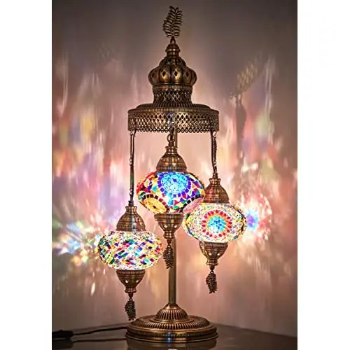 (16 Colors) laModaHome 2020 - 3 Big Globes Magnificent Handmade Turkish Moroccan Mosaic Tiffany Table Desk Bedside Lamp Lampshad