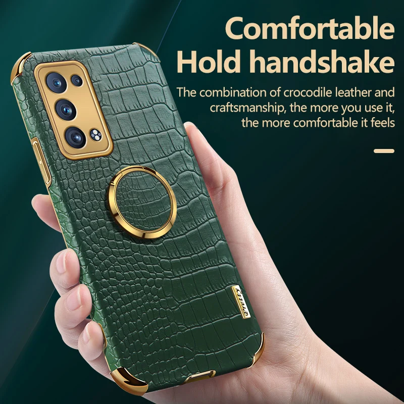 

Luxury Magnetic Ring Holder Leather Phone Case For Oppo Reno 10 A98 A78 A53 A94 A77 A74 A96 A54 A57 Plating Metal Bracket Cover