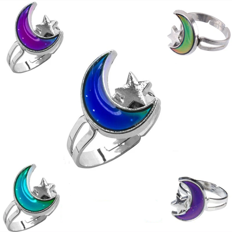 Amazing Mood Ring Moon Star Color Change Mood Ring Adjustable Emotion Feeling Changeable Temperature Ring Gift Dropshipping