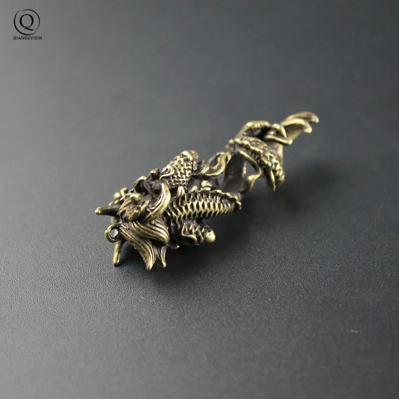 Archaize Copper Dragon Keychains Pendant Vintage Brass Metal Chinese Zodiac Animal Keychain Charm Car Key Rings Handmade Gifts