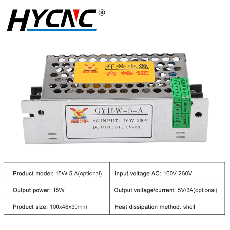 스위칭 전원 공급 장치 GY15W-5-A 드라이브 어댑터, CNC 밀링 머신, 산업용 제어 전원 공급 장치, AC 160V-260V-DC 5V 3A