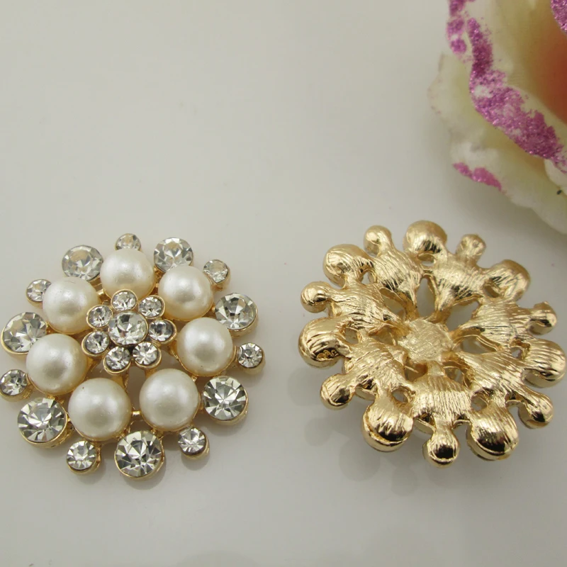 5pcs Rhinestones Buttons Flat Back Ivory Pearl Craft Making Accessories Wedding Invitation Card 33mm