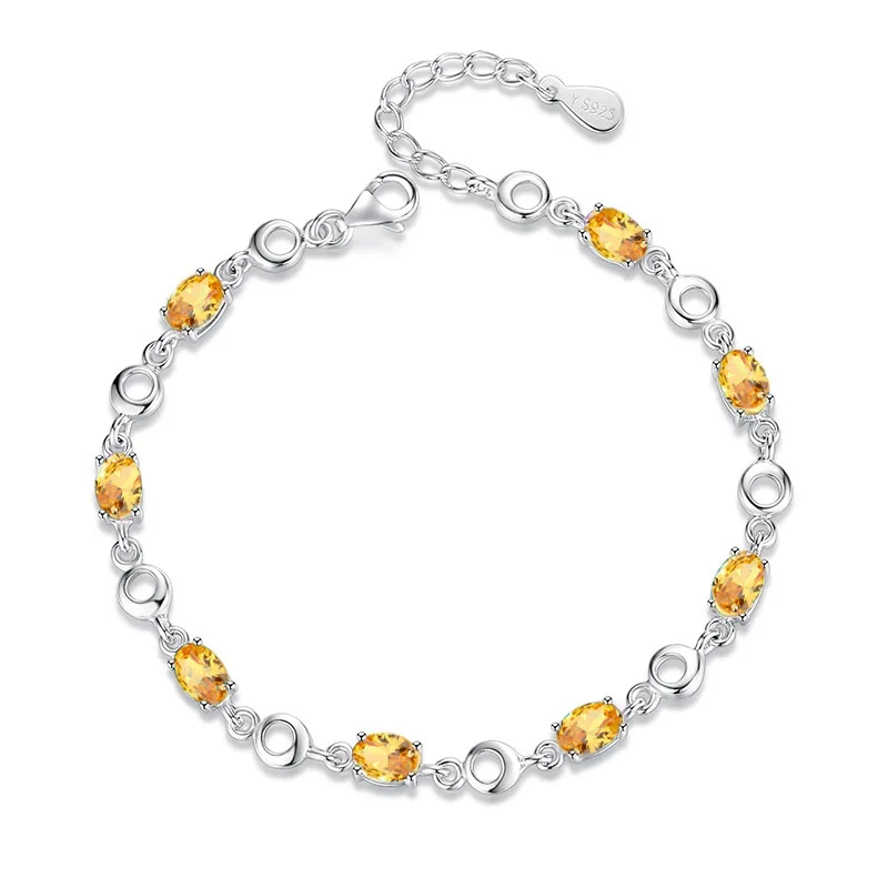 HuiSept Colorful Women Bracelet 925 Silver Jewelry Oval Shape Topaz Gemstone Ornament for Wedding Party Gift Wholesale Bracelets