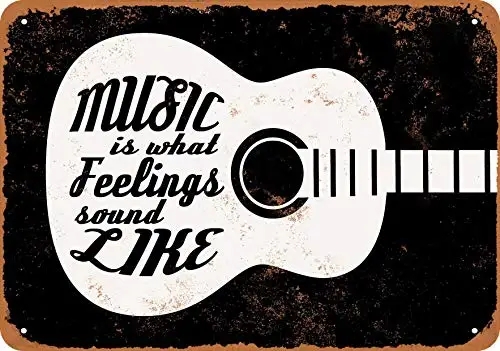 Metal Sign - Music is What Feelings Sound Like Guitar (Black Background) - Vintage Look Wall Decor for Cafe beer Bar Decoration