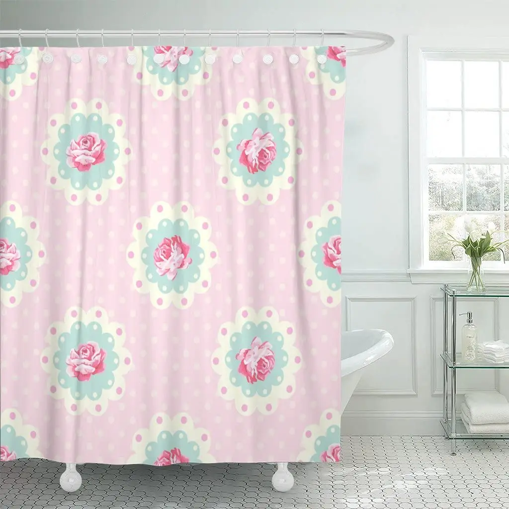 

Blue Floral Vintage Rose Pattern Shabby Chic Colorful Wedding Shower Curtain Waterproof Fabric 60 x 72 Inches Set with Hooks