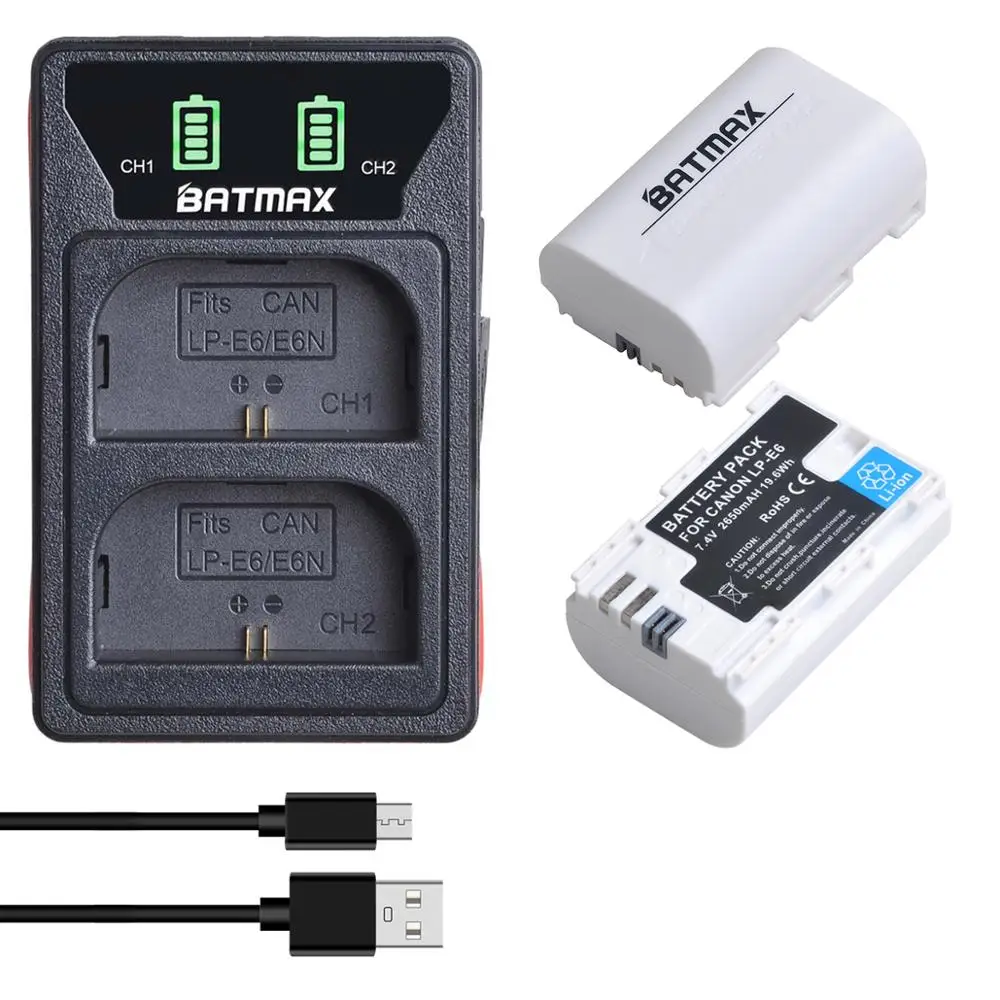 2 sztuk 2650mAh LP-E6 LP E6 LPE6 baterii + LED ładowarka z podwójnym portem USB typu C Por dla Canon EOS 5D Mark II 2 III 3 6D 7D 60D 60Da 70D 80D