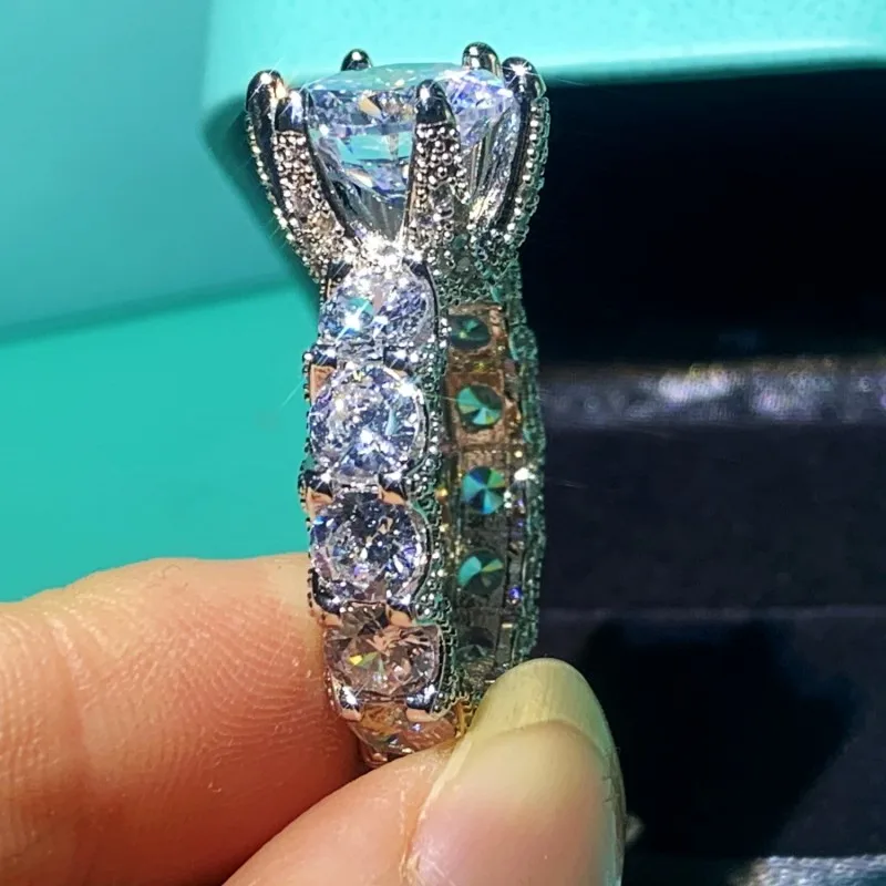 3CT Vintage Fashion Jewelry 925 Sterling Silver Round Cut Big White AAAAA Zircon CZ Stone Promise Women Wedding Bridal Ring Gift