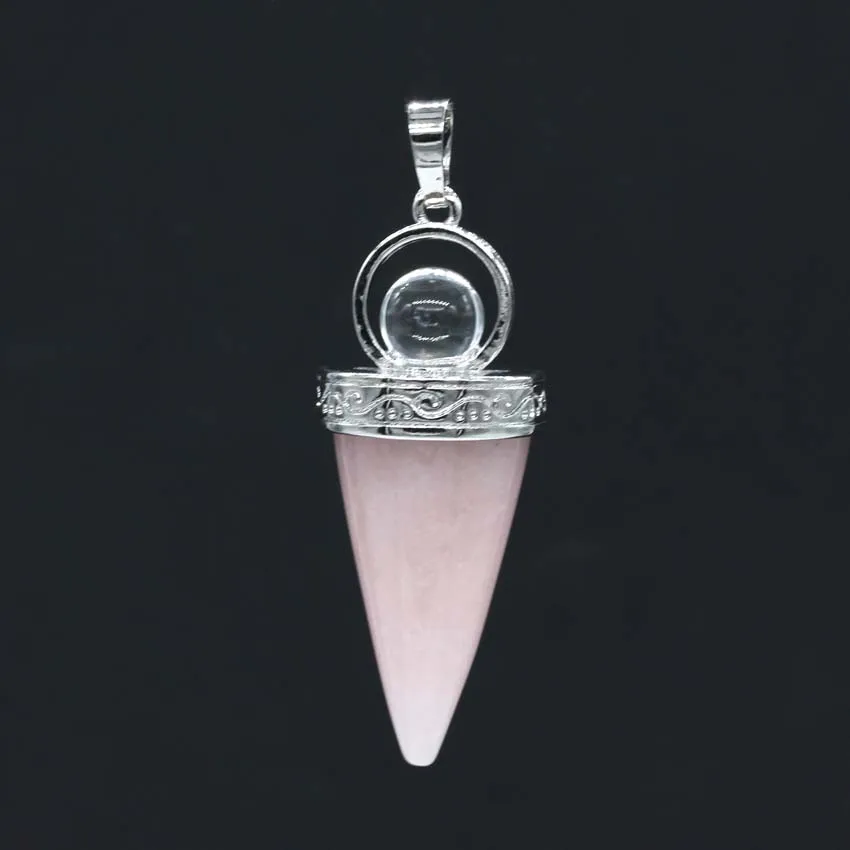 Natural Crystal Quartz Cone Pendants For Women Men Amethysts Lapis Lazuli Stone Round Beads Pendulum Pendant Amulet Jewelry