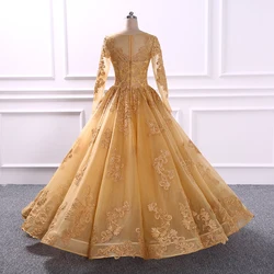 Dubai Africa abito da ballo in oro abito da sposa da sposa 2020 maniche lunghe su misura abiti da sposa bianchi abiti eleganti su misura H16