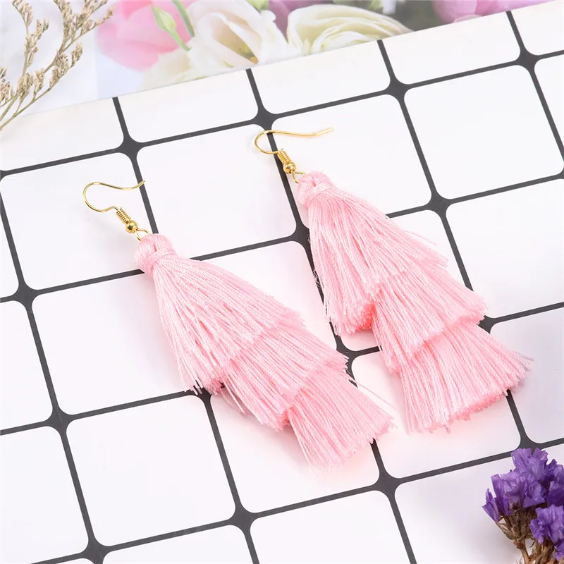2020 3 Layered Bohemian Fransen Luxus Erklärung Quaste Ohrringe 2020 Boho Mode Schmuck Frauen Lange Tropfen Baumeln Ohrringe – Detail 14