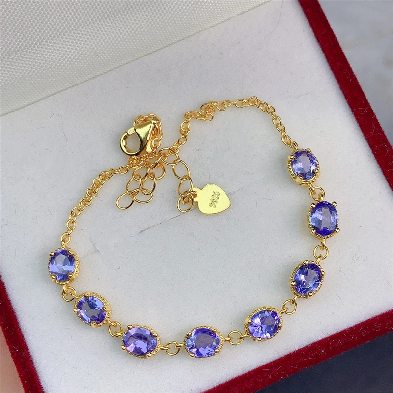 

WEAINY Natural Tanzanite Adjustable Bracelet S925 Silver Birthstone Jewelry Women Bracelet Anniversary Gift with Certificate