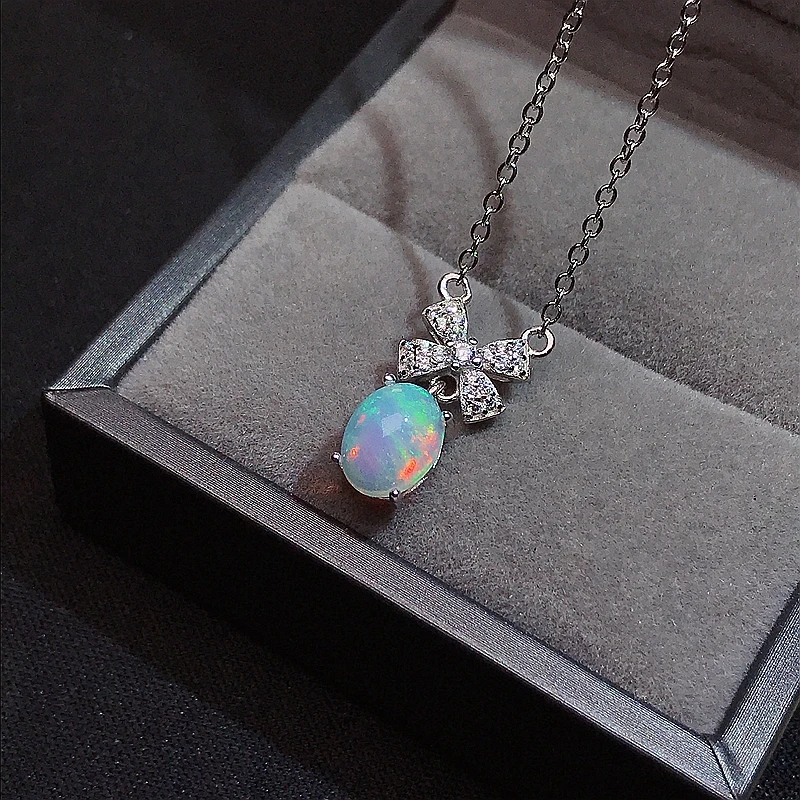 Natural Opal Necklace, Australian mining area, color changing and colorful, 925 silver