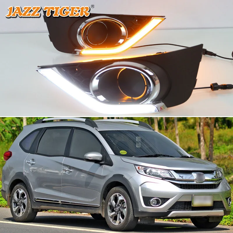 Daytime running lights For Honda BR-V BRV 2015 - 2018 2019 Drl for cars Sequential turn signal auto Led fog lights headlights