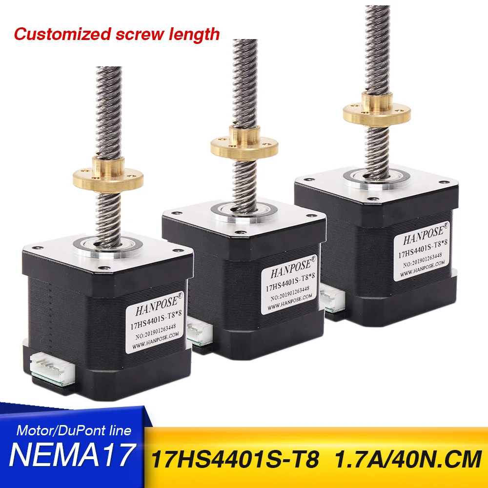 

3PCS Nema17 17HS4401S-T8 stepper motor with T8 screw lead 2/4/8mm 300mm 42 motor 42BYGH 3D Printer lead screw stepper motor