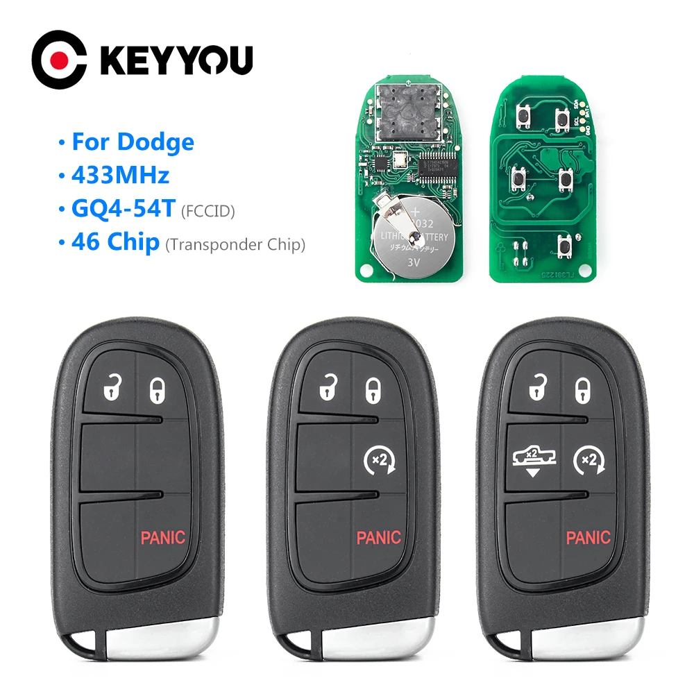 KEYYOU For Dodge Remote Car Key GQ4-54T Ram 1500 2500 3500 2013 2014 2015 2016 2017 Car Remote Key ID46 433Mhz 3/4/5 Buttons